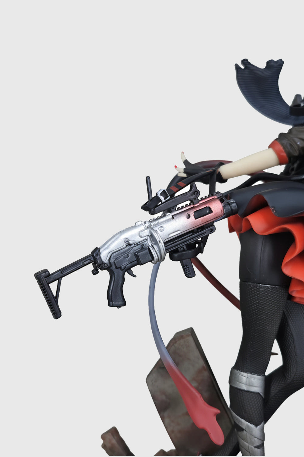 Display setup of Arknights Cockroach Girl action figure on collector shelf