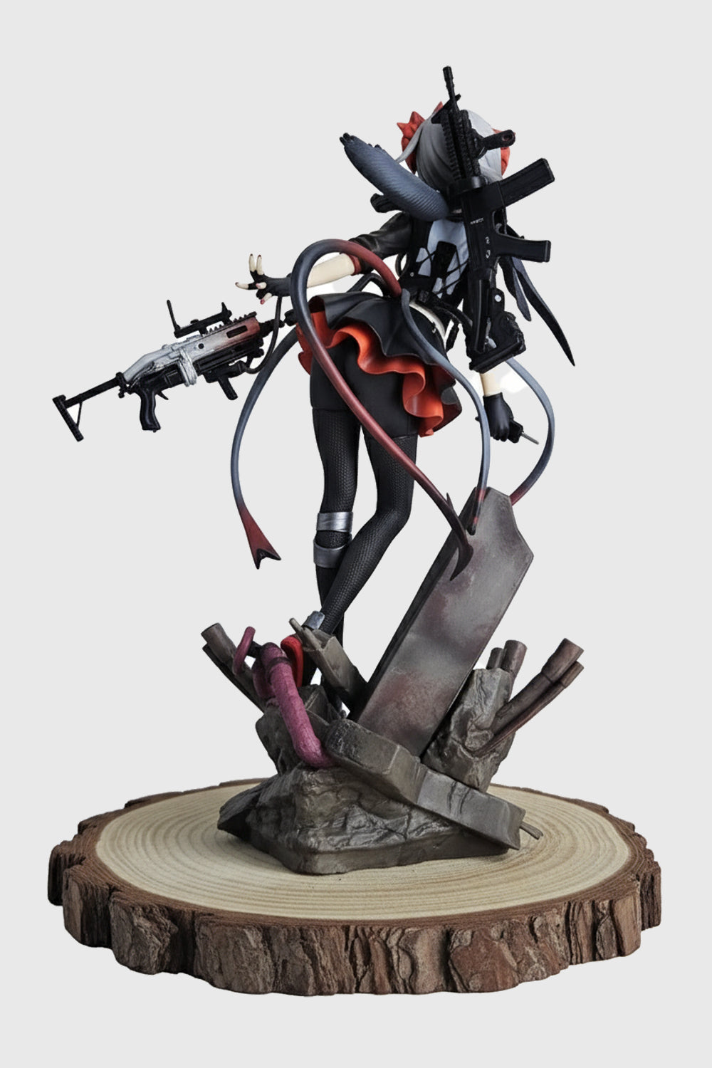 Arknights Cockroach Girl action figure side profile showing gray hair and red eyes