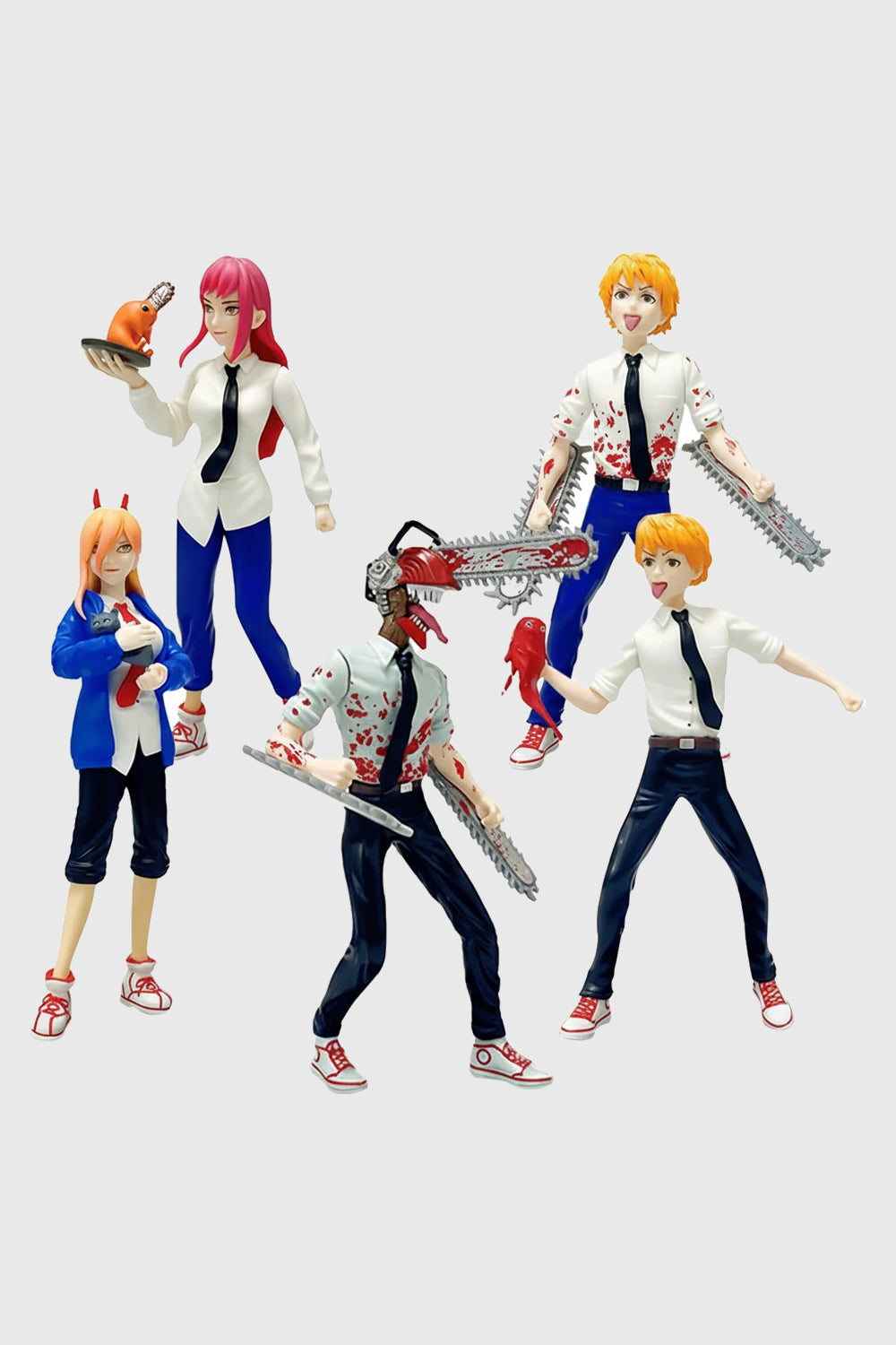 Group display of Chainsaw Man anime collectible figures