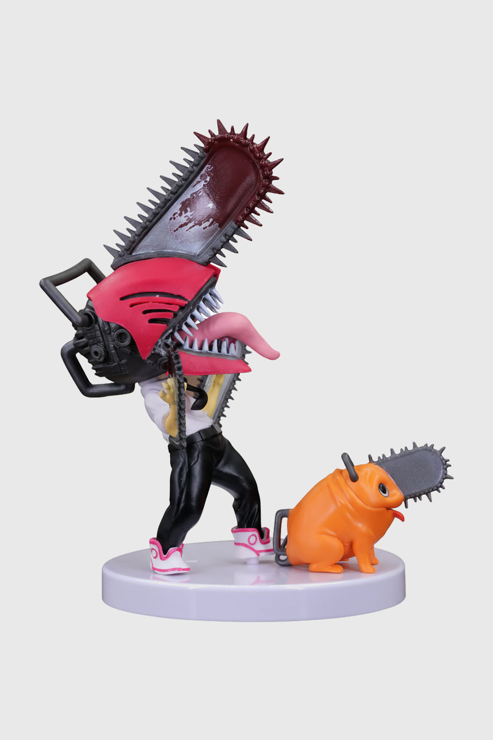Side profile of hybrid figure with chainsaw blades on arms
